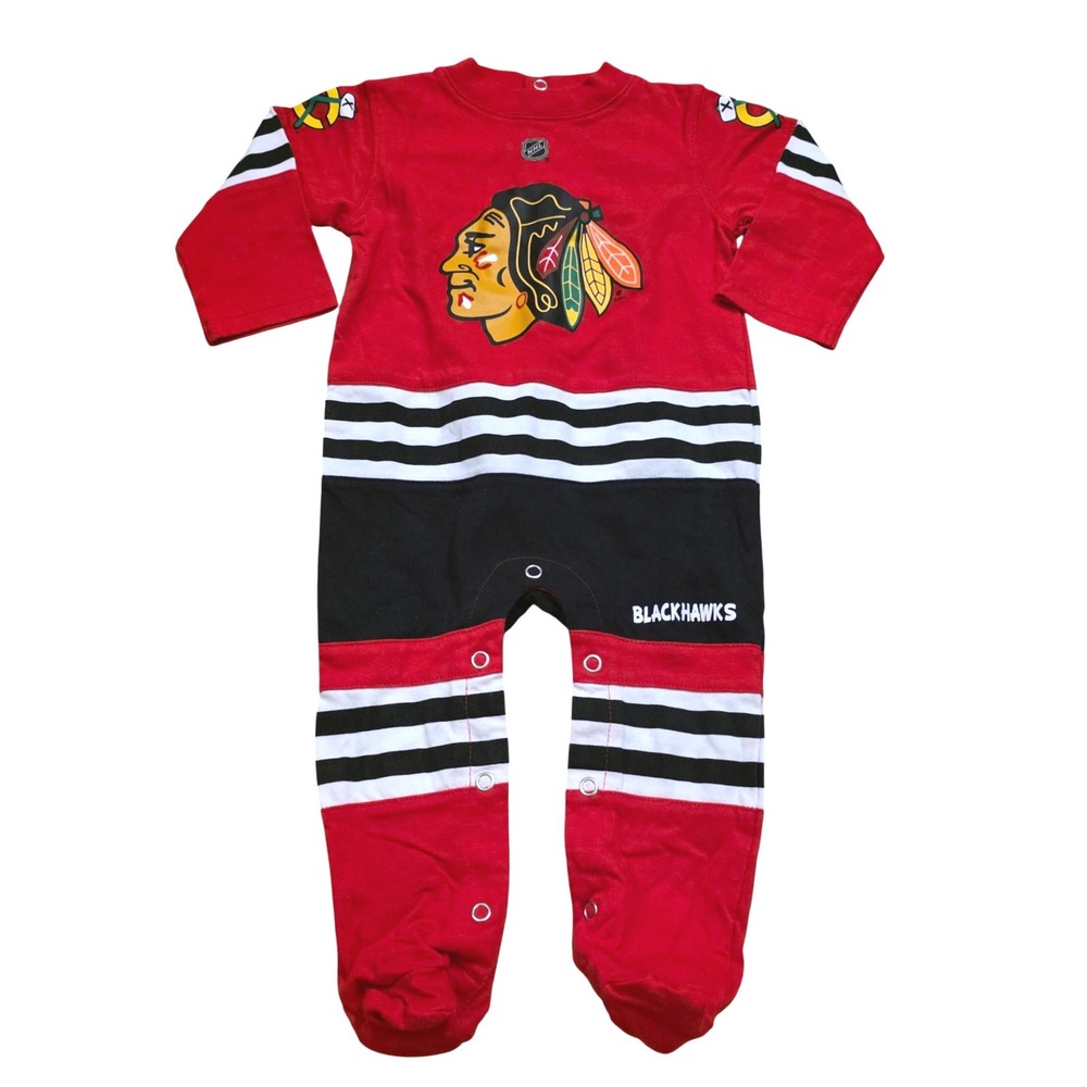NHL Chicago Blackhawks Infant Footed Sleeper Coverall Red Black White 6/9 Months